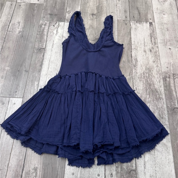 Free People Izi Drop-Waist Mini Dress Color: Eclipse Navy Blue Medium - Picture 4 of 9